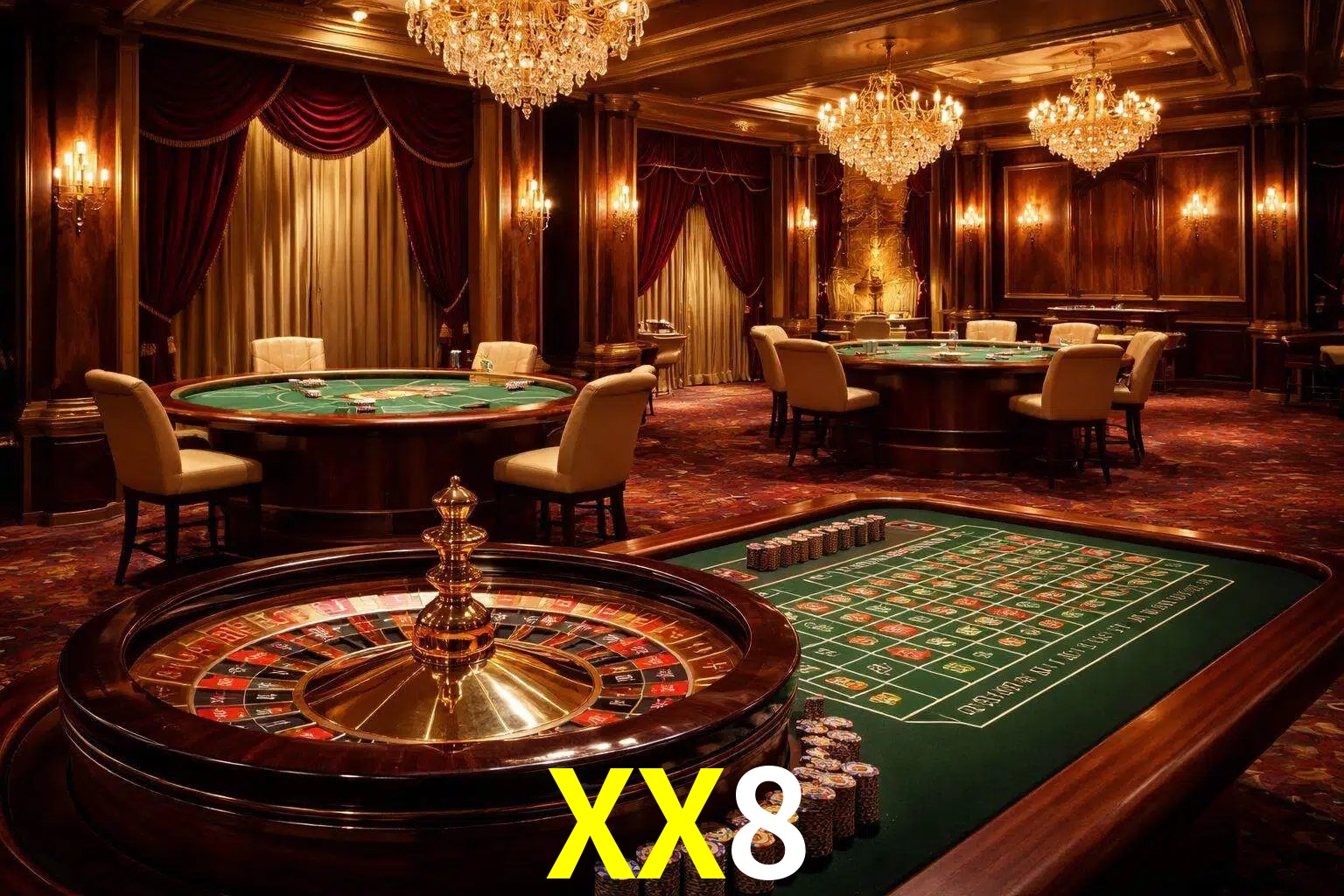 Una escena premium de mesa de casino en vivo con cartas, elementos de ruleta y un ambiente pulido de estudio de transmisión.